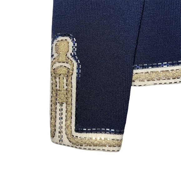 St John Evening Blue And Metallic Gold Embroidered Knit Sweater - Picture 4 of 16